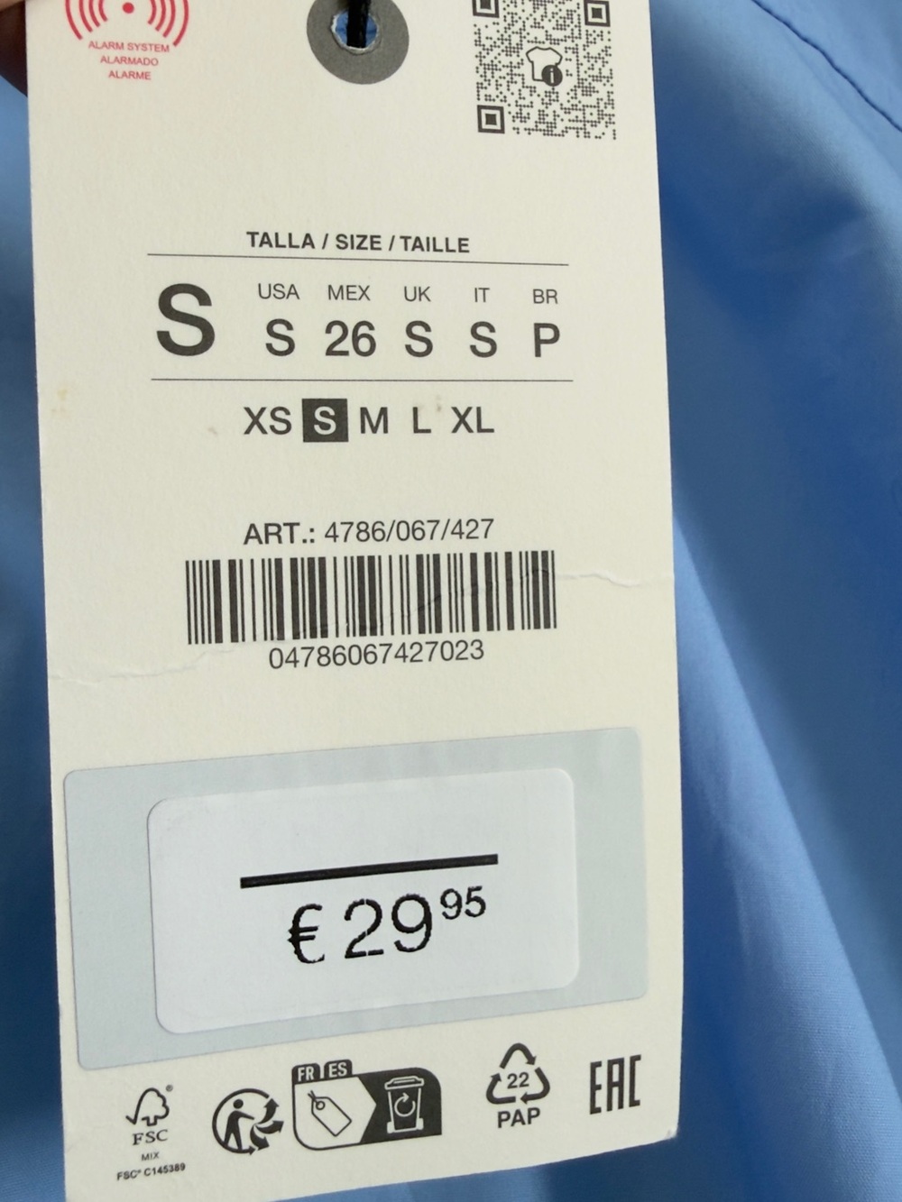 ZARA Women’s Oversized 100% Cotton Short Sleeve Shirt Blue Size S NWT - Picture 7 of 13